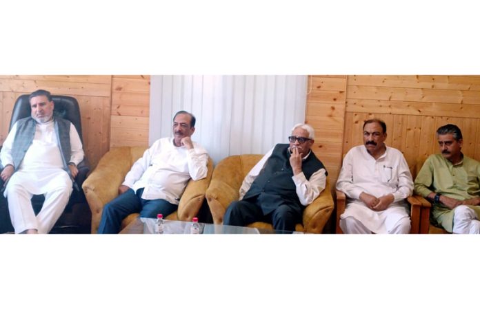 Apni Party leaders during meeting at Srinagar on Monday. Apni Party leaders during meeting at Srinagar on Monday.