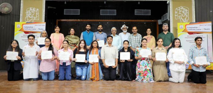 JU VC and others with the students on conclusion of Certificate Course in Theatre on Wednesday.