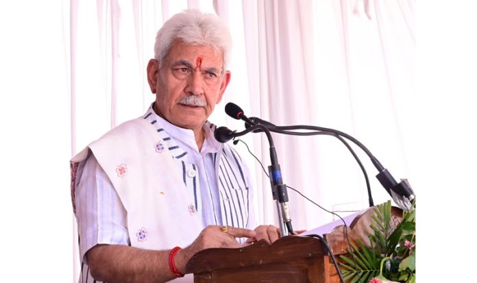 LG Manoj Sinha inaugurating and laying foundation stone of various development projects in Budgam on Friday. LG Manoj Sinha inaugurating and laying foundation stone of various development projects in Budgam on Friday.