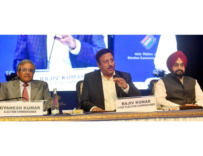 Chief Election Commissioner Rajiv Kumar addressing the Observers in New Delhi on Thursday. (UNI) Chief Election Commissioner Rajiv Kumar addressing the Observers in New Delhi on Thursday. (UNI)