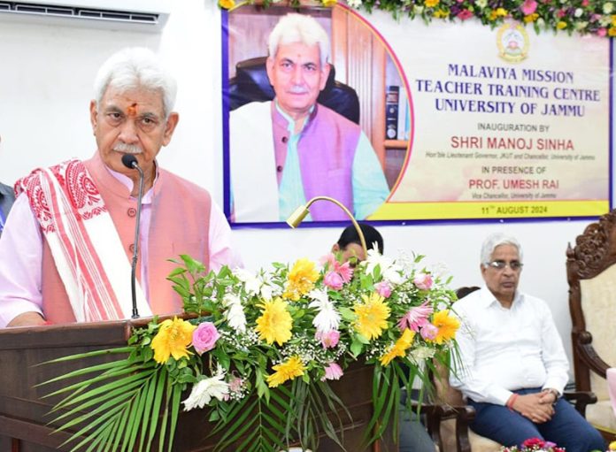 LG Manoj Sinha addressing a programme in University of Jammu on Sunday. LG Manoj Sinha addressing a programme in University of Jammu on Sunday.
