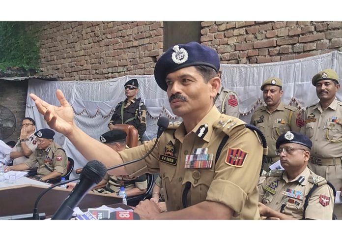 DGP RR Swain addressing media persons at HS Rajpura in Samba district on Sunday. —Excelsior/Sambyal DGP RR Swain addressing media persons at HS Rajpura in Samba district on Sunday. —Excelsior/Sambyal