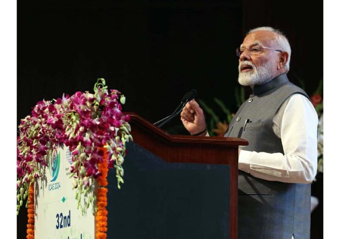 Prime Minister Narendra Modi addressing at the inauguration of the 32nd ICAE in New Delhi on Saturday. (UNI) Prime Minister Narendra Modi addressing at the inauguration of the 32nd ICAE in New Delhi on Saturday. (UNI)