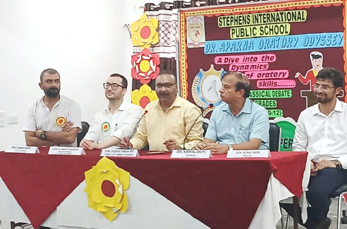 Dignitaries on dais during a function at Stephens International Public School on Friday. Dignitaries on dais during a function at Stephens International Public School on Friday.