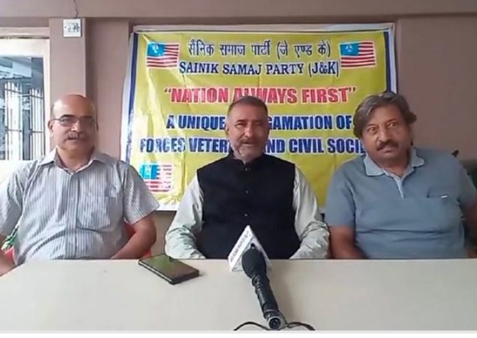 SS Pathania, president SSP, addressing a press conference in Jammu on Wednesday.