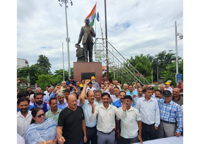SC, ST, OBC members staging protest in Jammu on Wednesday. - Excelsior/Rakesh SC, ST, OBC members staging protest in Jammu on Wednesday. - Excelsior/Rakesh