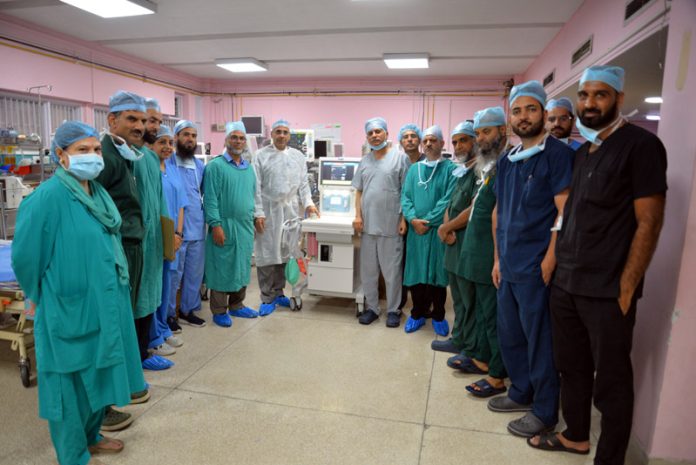 Doctors during commissioning of integrated anesthesia workstation in SKIMS’ Department of Anesthesia.