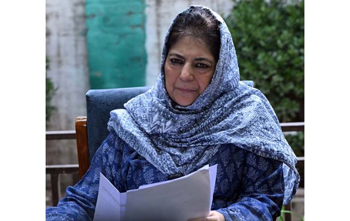PDP supremo Mehbooba Mufti addressing a press conference, in Srinagar on Friday. (UNI) PDP supremo Mehbooba Mufti addressing a press conference, in Srinagar on Friday. (UNI)