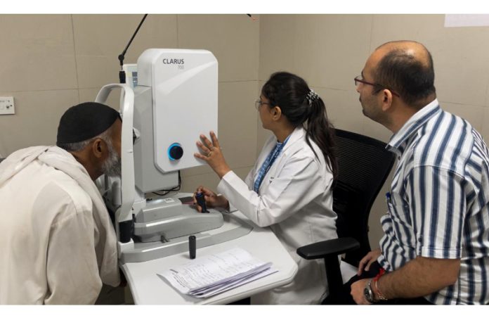 A patient taking benefit of newly launched Fundus Fluorescein Angiography (FFA) services in AIIMS Jammu.