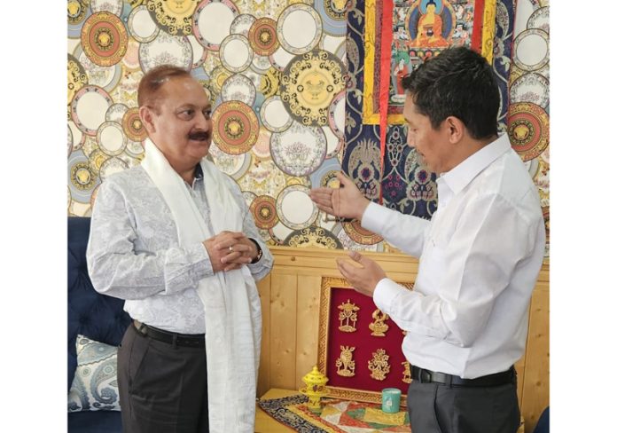 Ex-MP JT Namgyal in a meeting with Dr Pawan Kotwal (Advisor to LG Ladakh) at latter's office in Leh. Ex-MP JT Namgyal in a meeting with Dr Pawan Kotwal (Advisor to LG Ladakh) at latter's office in Leh.