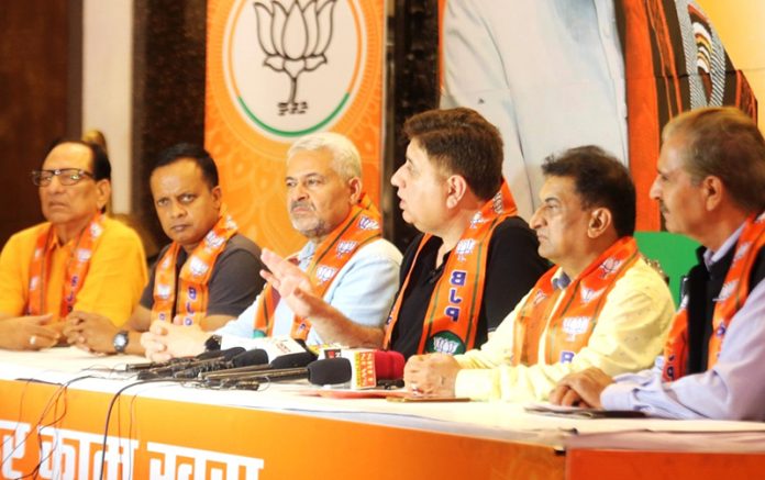 BJP leaders at a press conference at Jammu on Wednesday. BJP leaders at a press conference at Jammu on Wednesday.