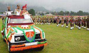 DDC Kishtwar Chairperson inspecting Independence Day parade.
