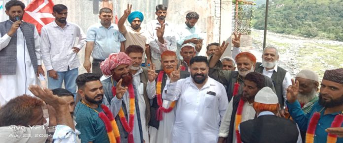 NC leader Ajaz Jan during visit to Sathra block of Poonch.