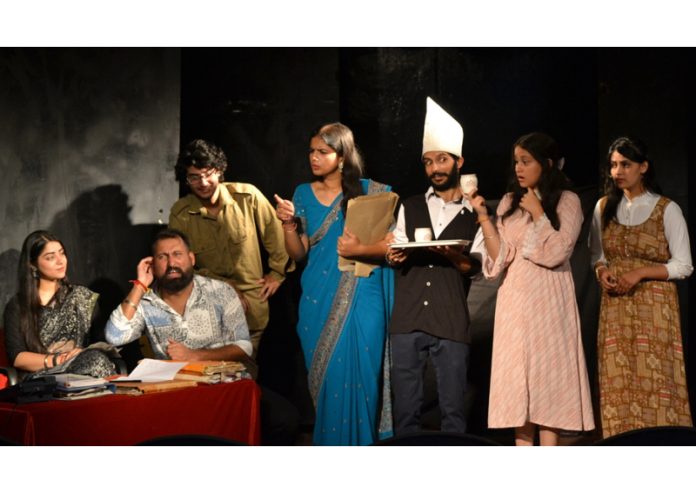 A scene from Hindi play 'Coffee House Wali Ladki' staged at Jammu on Sunday.