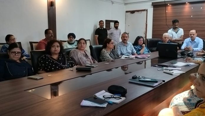 DHS Jammu, Dr Rakesh Magotra chairing a meeting of officers on Saturday.