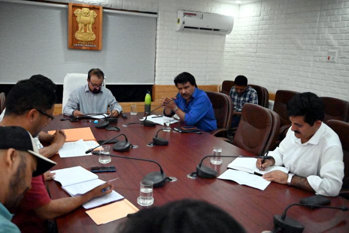 CEC LAHDC Dr Mohd Jaffer Akhoon chairing a meeting in Kargil on Monday. CEC LAHDC Dr Mohd Jaffer Akhoon chairing a meeting in Kargil on Monday.