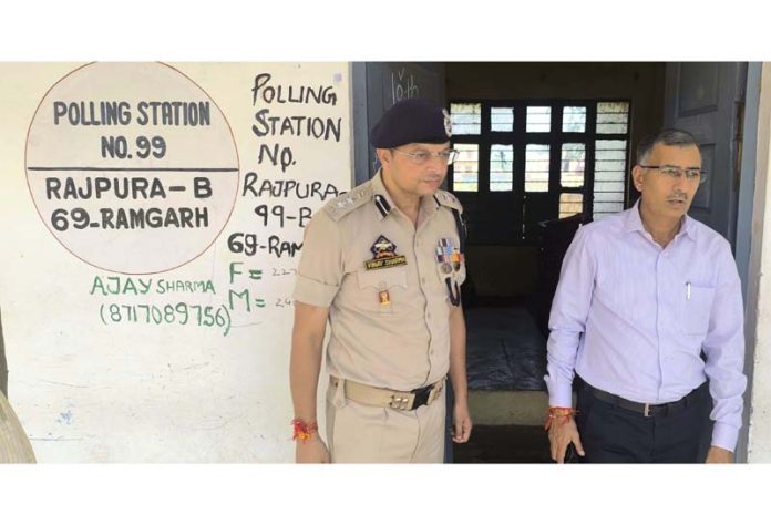 DEO Samba, Rajesh Sharma during visit to a polling station in Ramgarh on Wednesday. DEO Samba, Rajesh Sharma during visit to a polling station in Ramgarh on Wednesday.