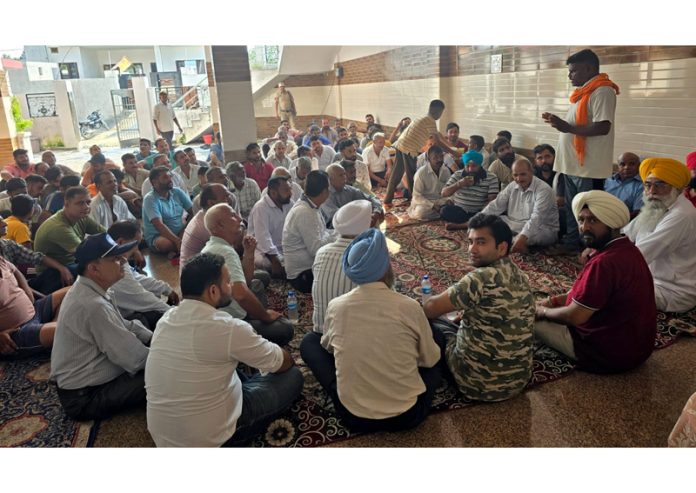 Taranjit Singh Tony in a public meeting at R S Pura on Sunday.