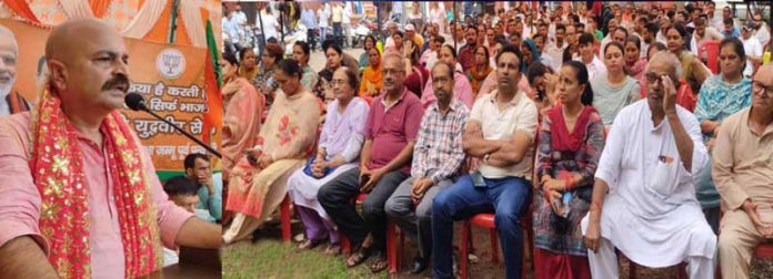 BJP vice president and party candidate for Jammu East, Yudhvir Sethi addressing a meeting at Jammu on Thursday.