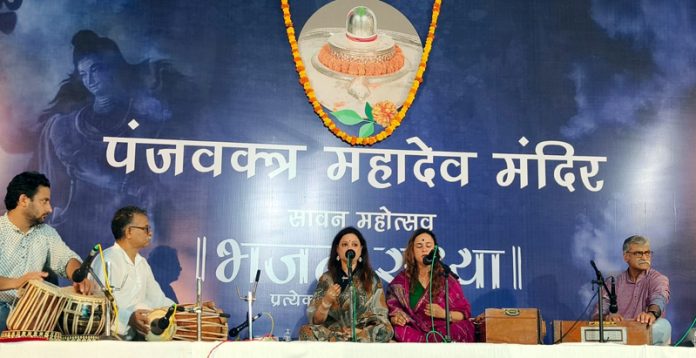 Soulful devotional songs performance being staged at Panjvaktra temple in Jammu. Soulful devotional songs performance being staged at Panjvaktra temple in Jammu.