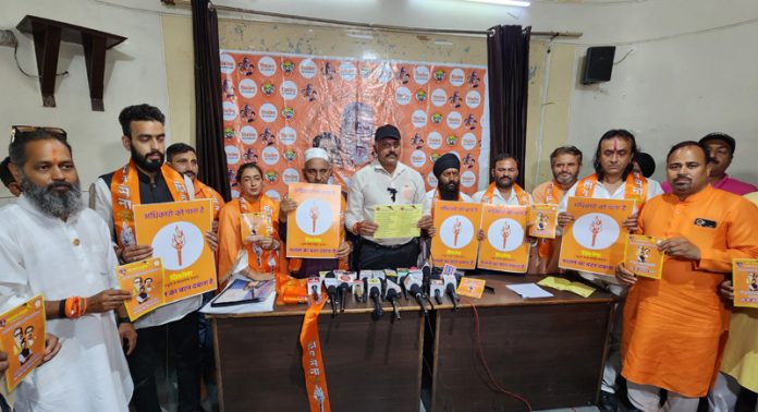 Shiv Sena leaders releasing first list of party candidates at Jammu on Friday. -Excelsior/Rakesh Shiv Sena leaders releasing first list of party candidates at Jammu on Friday. -Excelsior/Rakesh