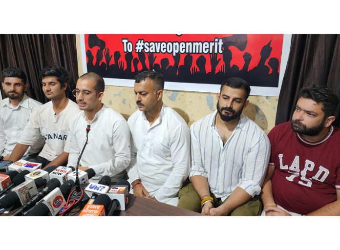 Members of 'Youth Against Corruption' addressing a press conference at Jammu on Saturday. —Excelsior/Rakesh