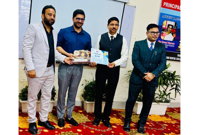 Ritesh Kapoor receiving Shiksha Award at Ambala on Monday.