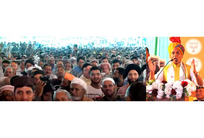Defence Minister Rajnath Singh addressing a poll rally on Sunday. Defence Minister Rajnath Singh addressing a poll rally on Sunday.