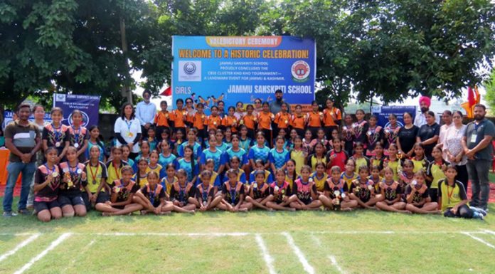 Different school teams posing during the concluding event of CBSE Kho-Kho Cluster-XVIII Girls C'ship at Jammu. Different school teams posing during the concluding event of CBSE Kho-Kho Cluster-XVIII Girls C'ship at Jammu.