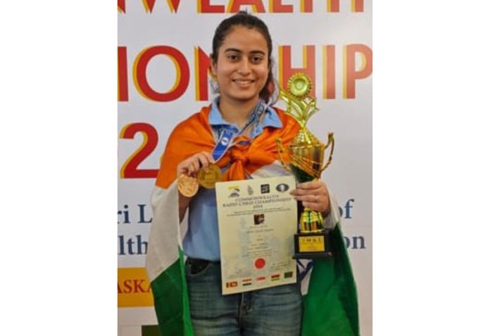 Arushi Kotwal posing with medal at Commonwealth Chess Championship 2024 held in Kalutara, Sri Lanka. Arushi Kotwal posing with medal at Commonwealth Chess Championship 2024 held in Kalutara, Sri Lanka.