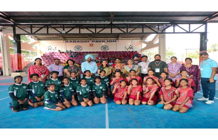 Dr Ritu Pallavi, Assistant Commissioner (Training) from KVS Headquarters, New Delhi posing alongwith players at Jammu.