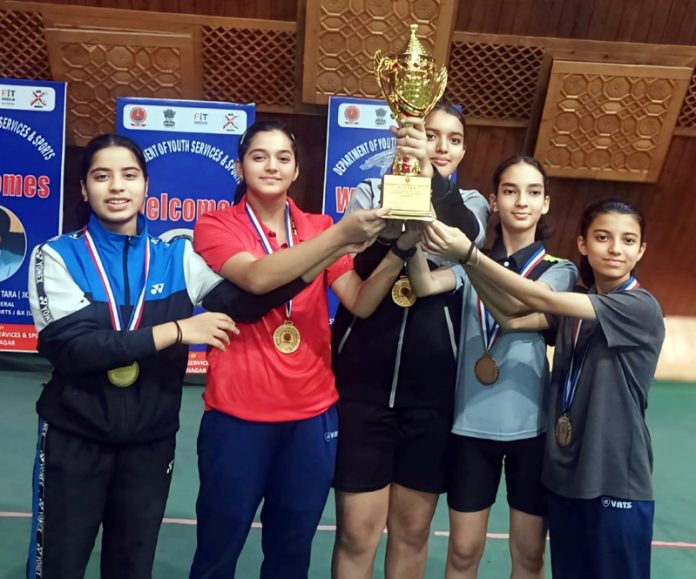 Winning team posing with trophy in Srinagar. Winning team posing with trophy in Srinagar.