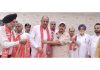 Senior Cong leader Mula Ram with new entrants from BJP during a function in Marh on Sunday.