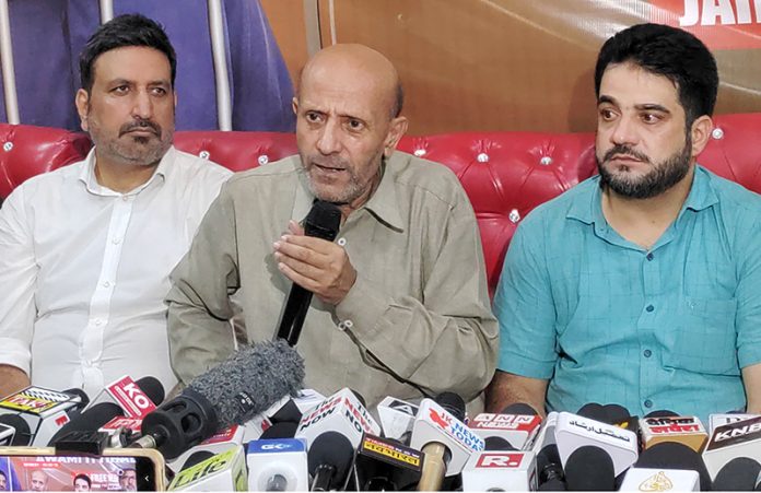 AIP Supremo and MP Baramulla Engineer Rashid addressing a press conference in Srinagar. -Excelsior/Shakeel AIP Supremo and MP Baramulla Engineer Rashid addressing a press conference in Srinagar. -Excelsior/Shakeel
