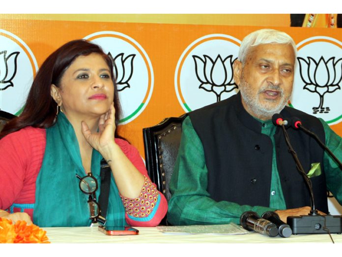 BJP leaders at a press conference at Jammu on Wednesday. —Excelsior/Rakesh BJP leaders at a press conference at Jammu on Wednesday. —Excelsior/Rakesh