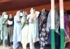 Voters standing in long queue at a polling station in border area of Nowshera. -Excelsior/Imran