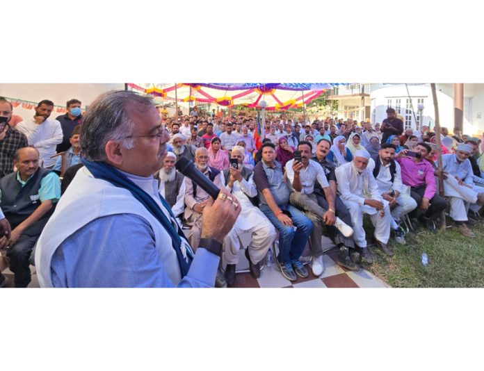 BJP national general secretary, Tarun Chugh addressing public meeting at Mendhar on Saturday.