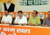 BJP chief spokesperson, Sunil Sethi, party spokespersons, Abhijeet Jasrotia, Y V Sharma, Lt Gen (retd), Rakesh Sharma and Tahir Choudhary at a press conference in Jammu on Tuesday. — Excelsior/Rakesh