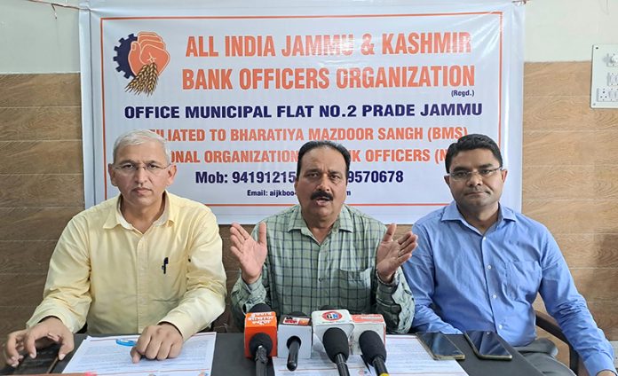 Ashok Choudhary (organizing secretary of BMS) and Raghubir Jamwal (AIJKBOO president) during a press conference at Jammu. Ashok Choudhary (organizing secretary of BMS) and Raghubir Jamwal (AIJKBOO president) during a press conference at Jammu.