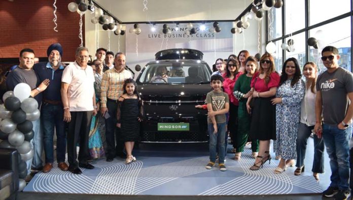 Dignitaries during the launch of CUV MG Windsor in Jammu on Saturday. Dignitaries during the launch of CUV MG Windsor in Jammu on Saturday.