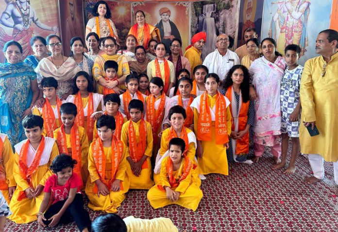 Girls and others during a ceremony at Kanya Gurukul in Udhampur on Monday. Girls and others during a ceremony at Kanya Gurukul in Udhampur on Monday.