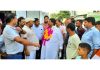 Cong candidate Raman Bhalla during door to door campaign in R S Pura.