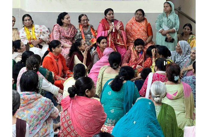 BJP leader Priya Sethi addressing women voters in Jammu East constituency on Wednesday. BJP leader Priya Sethi addressing women voters in Jammu East constituency on Wednesday.