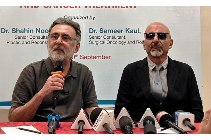 Dr Shahin Nooreyezdan and Dr Sameer Kaul from Indraprastha Apollo Hospitals during a press conference at Srinagar. Dr Shahin Nooreyezdan and Dr Sameer Kaul from Indraprastha Apollo Hospitals during a press conference at Srinagar.