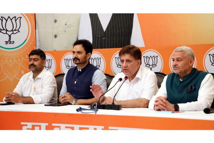 BJP leaders at a press conference in Jammu on Friday.