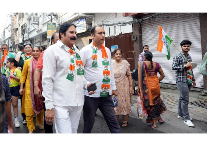 Cong leader Yogesh Sawhney during poll campaign in Jammu East.
