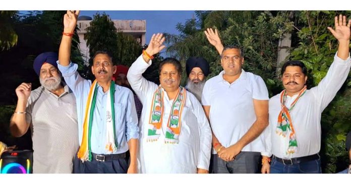 JKPCC working president Raman Bhalla and others during an election rally in Jammu South. JKPCC working president Raman Bhalla and others during an election rally in Jammu South.