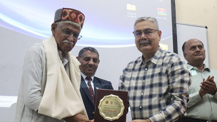 Prof Rajendra Kumar Sharma, Vice-Chancellor of JUIT felicitating Dr Kiran Seth in a function on Monday.