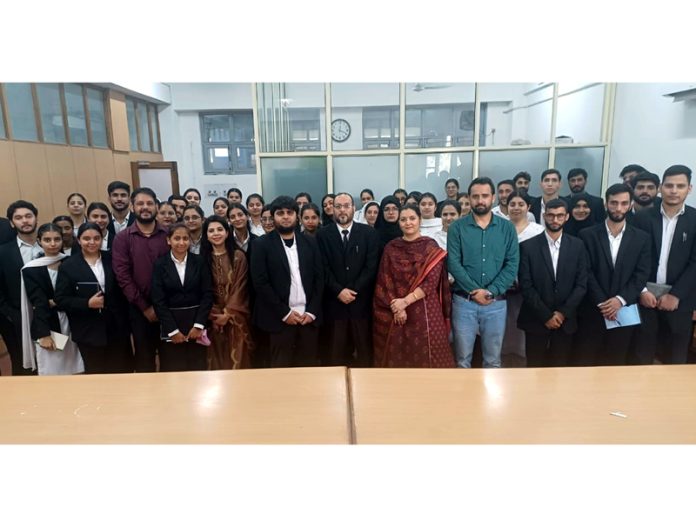 Students of The Law School (JU) with faculty members in a court room at High Court complex, Janipur, Jammu. Students of The Law School (JU) with faculty members in a court room at High Court complex, Janipur, Jammu.
