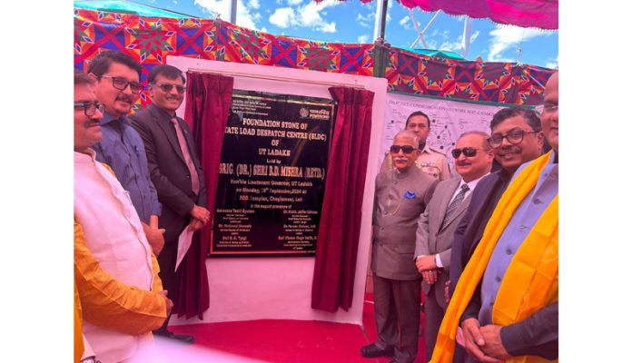 LG Ladakh, Brig (Dr) BD Mishra, along with other dignitaries, laying foundation stone for SLDC cum REMC at Leh. LG Ladakh, Brig (Dr) BD Mishra, along with other dignitaries, laying foundation stone for SLDC cum REMC at Leh.